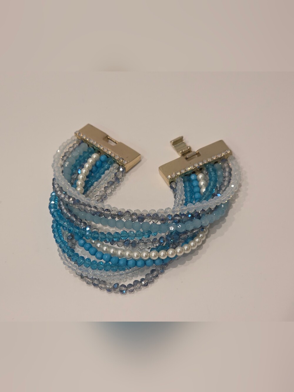 White House Black Market 2013 Multi-Strand Blue and White Beaded Bracelet